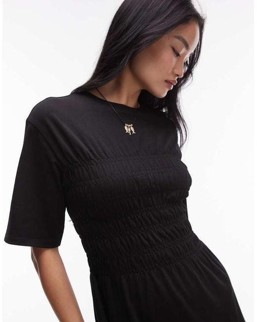 & Other Stories Black Jersey Midaxi Dress With Ruche Corset Detail
