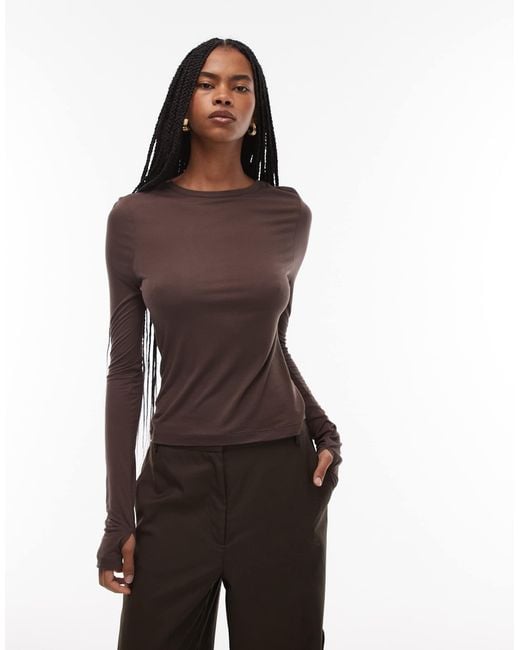 ASOS Brown Semi Sheer Long Sleeve Second Skin Top
