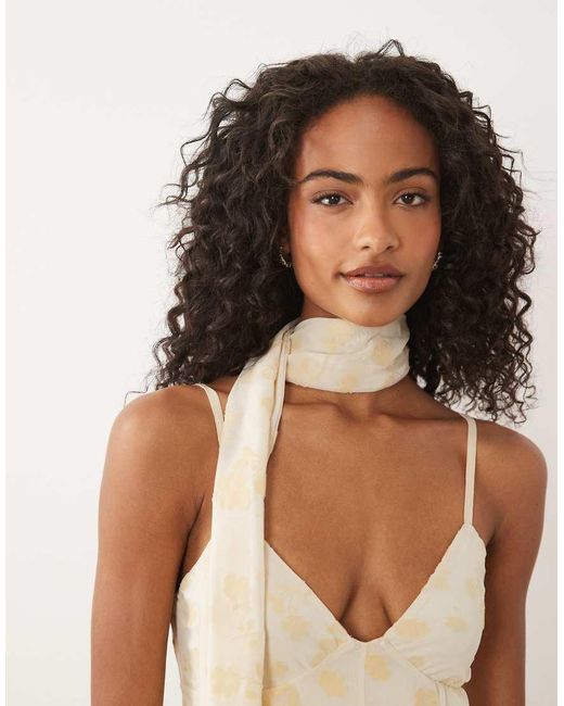 ASOS Natural Flocked Mesh Scarf Detail Godet Mini Dress