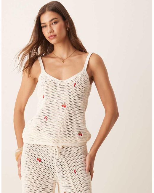 ASOS Natural Knitted Cami Top With Fruit Embroidery Co-ord