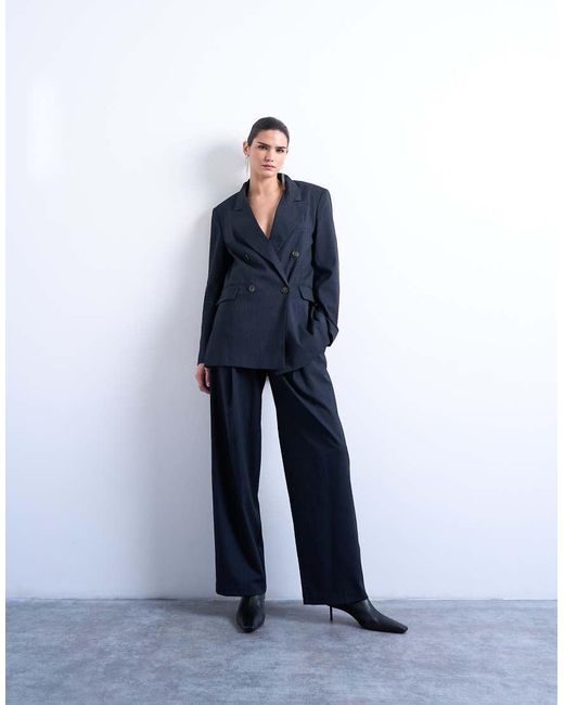 TOPSHOP White Co Ord Subtle Pinstripe Low Rise Buckle Detail Trouser