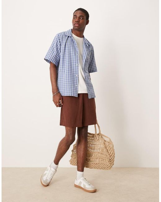 ASOS Ruimvallend Overhemd Met Rechte Pasvorm En Geborduurd Logo Op De Borst in het Blue voor heren