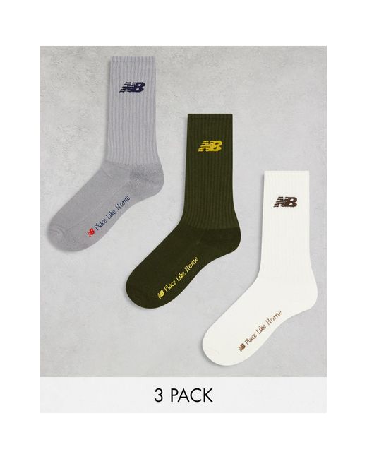 New Balance Gray Nb Place Like Home 3 Pack Crew Socks for men