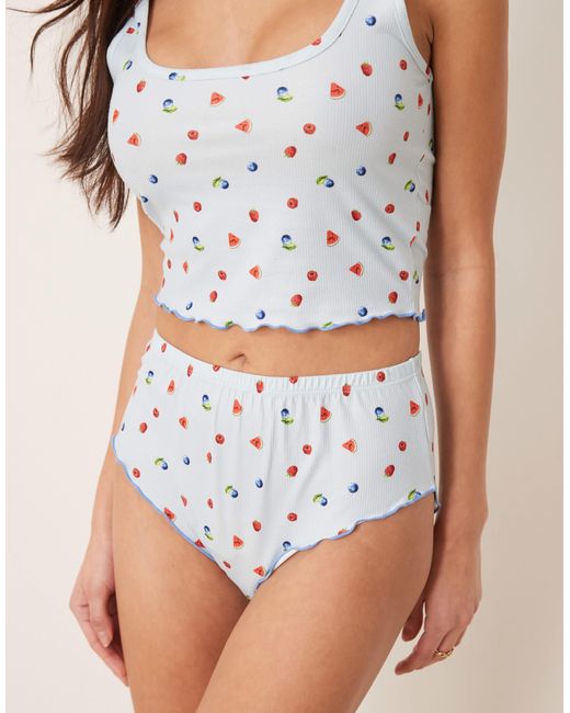 Loungeable White Fruit Print Baby Waffle Vest And Knicker Pyjama Set