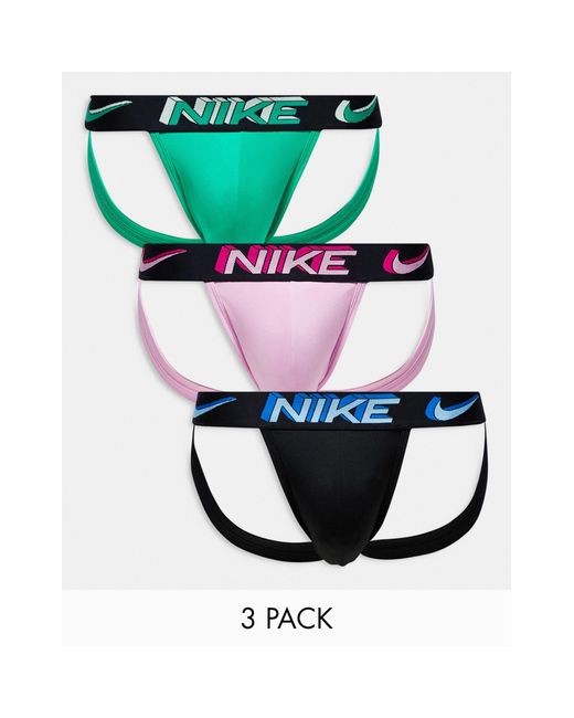 Nike Black Dri-fit 3 Pack Microfibre Jock Straps for men