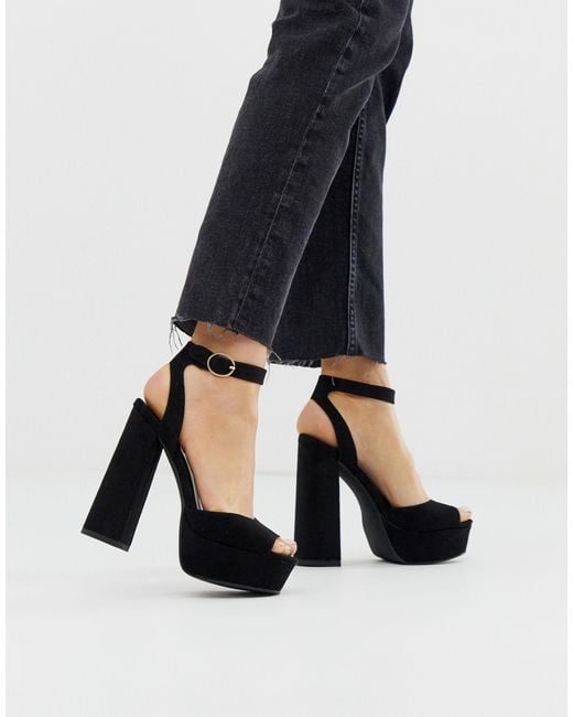 New Look Chunky Platform Heel Sandal in Black | Lyst