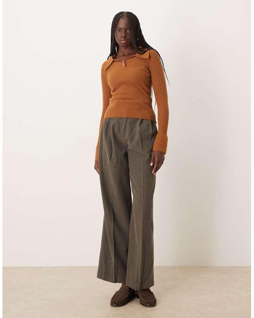 Mango Brown Polo Top With Flared Sleeves