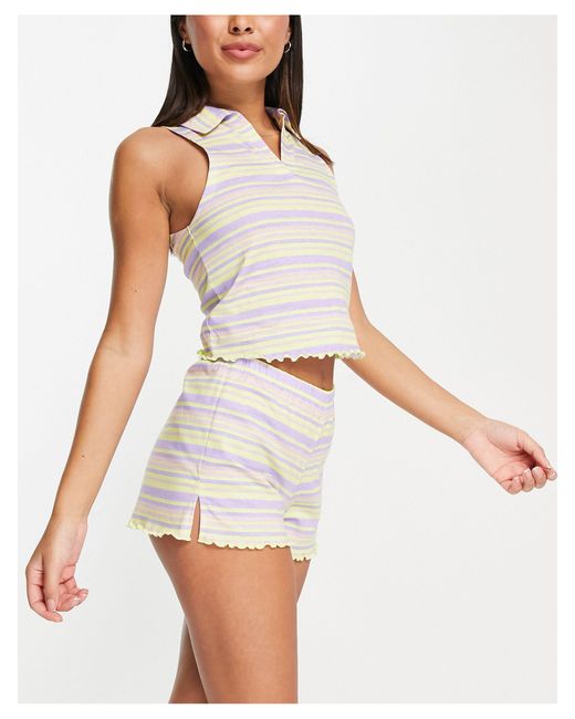 ASOS Stripe Collared Singlet & Shorts Pyjama Set | Lyst