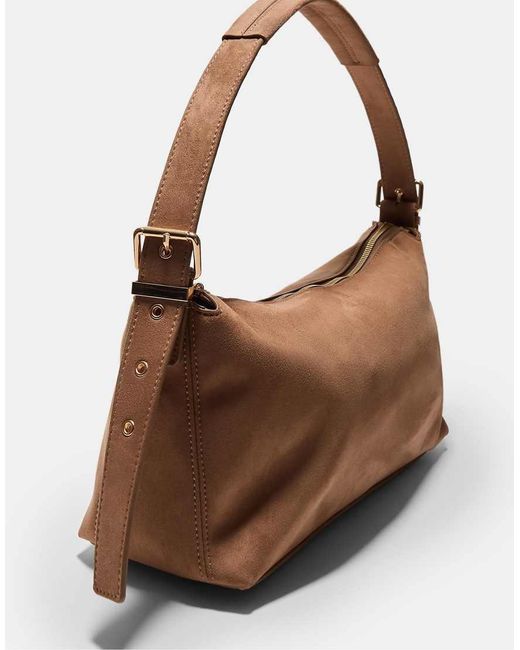 Stradivarius Brown Soft-touch Shoulder Bag With Buckle