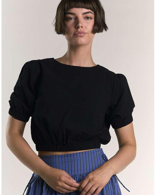 Glamorous Black Puff Sleeve Crop Top