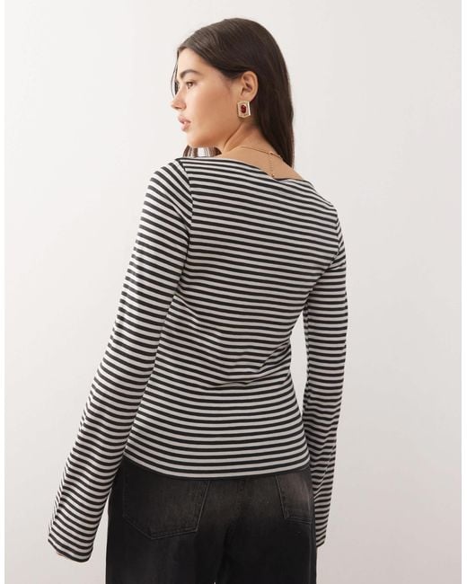 Weekday Gray Annie Super Soft Boat Neck Long Sleeve Top