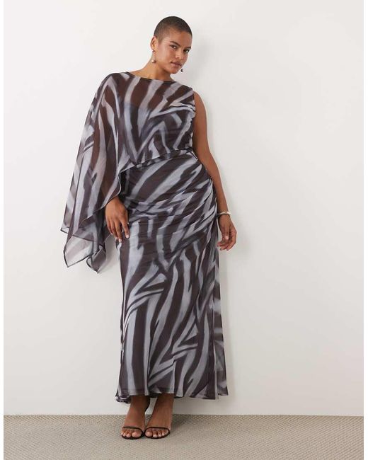 ASOS White Asos Design Curve Draped Batwing Asymmetric One Sleeve Maxi Dress