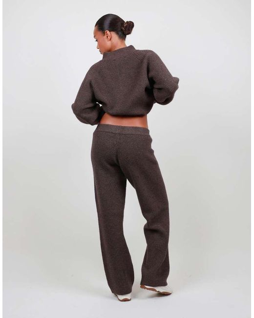 SIMMI Brown Petite Ribbed Knitted Trousers
