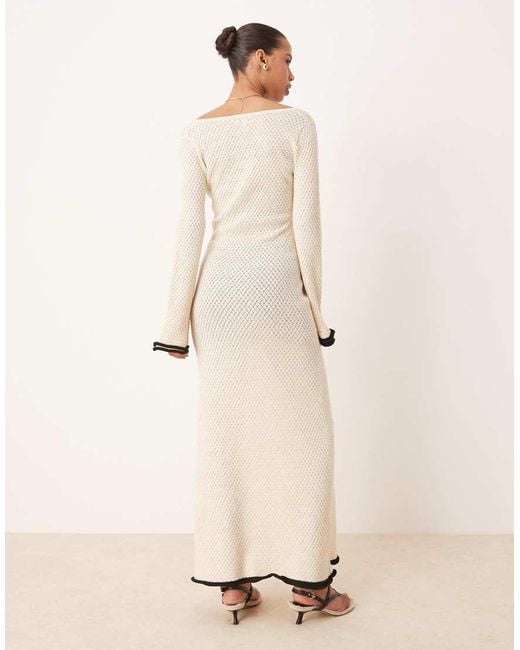 Pretty Lavish Natural Contrast Frill Sleeve Knit Maxi Dress