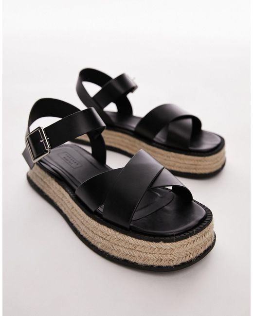 TOPSHOP Black Wide Fit Jenna Espadrille Flat Sandals