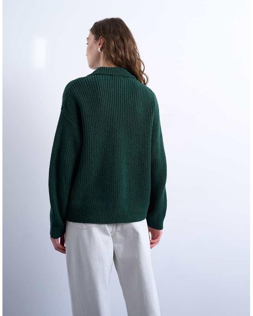 TOPSHOP Green Knitted Rib Double Pocket Jacket