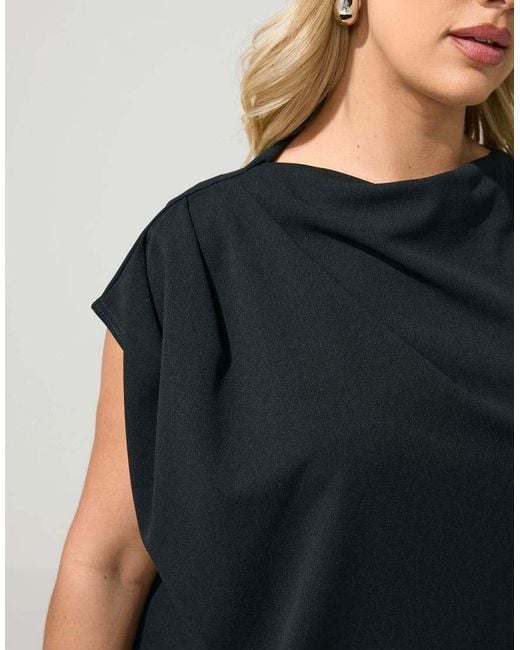 Yours Clothing Black Drape Shoulder Top