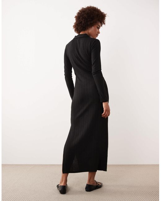 JDY Tall Women's Black Knitted Polo Maxi Dress - coffeafoods.com