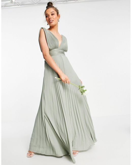 ASOS Green Bridesmaid Pleated Cami Maxi Dress With Satin Wrap Waist