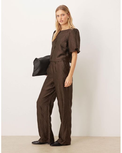 Y.A.S Brown Premium Textured Puff Sleeve Top Co-ord