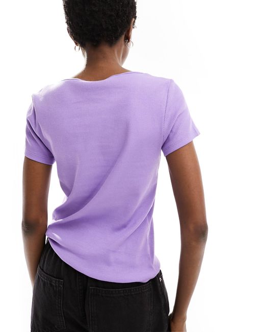Monki Purple Short Sleeve Fitted Top With Scoop Neck