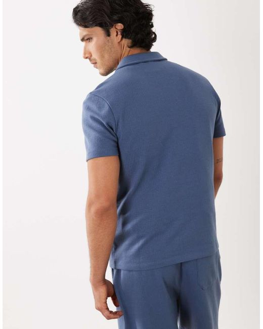 New Look Blue Textured Zip Polo T-shirt for men