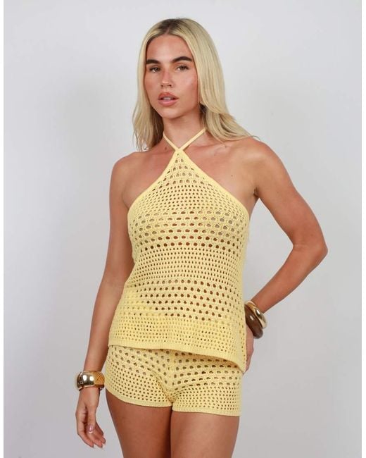 SIMMI Brown Crochet Knit Halter Top