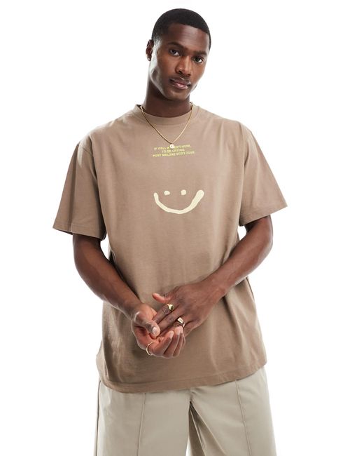 Pull&Bear Brown Post Malone Graphic Printed T-Shirt for men
