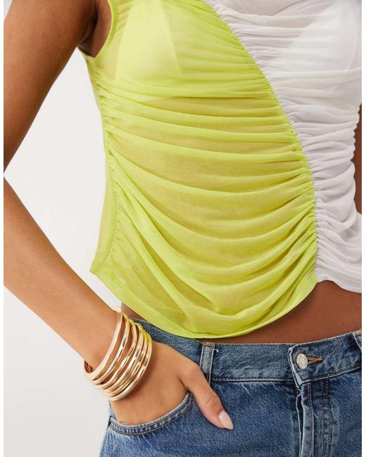 ASOS Green Mesh Ruched Colour Block Tank Top