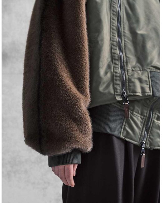 ASOS Gray Decon Faux Fur Sleeve Bomber Jacket