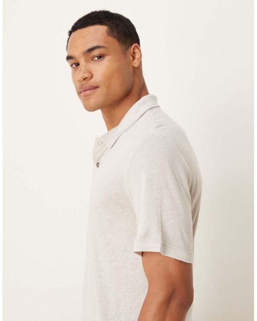 Mango White Linen Mix Relaxed Short Sleeve Polo Shirt for men