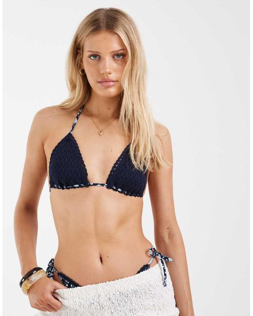 Hollister Blue Co-ord Crochet Triangle Bikini Top