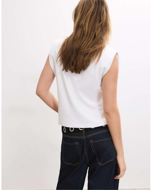 Stradivarius White Basic T-Shirt With Padded Shoulders