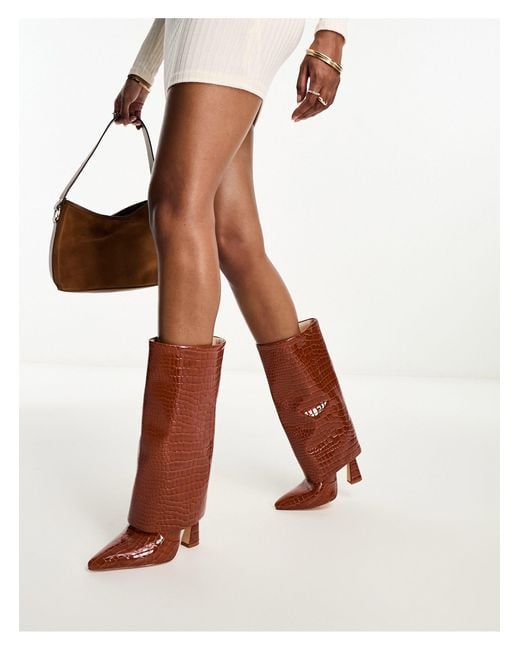 SIMMI Brown Simmi London Wide Fit Rayan Foldover Heeled Knee Boots