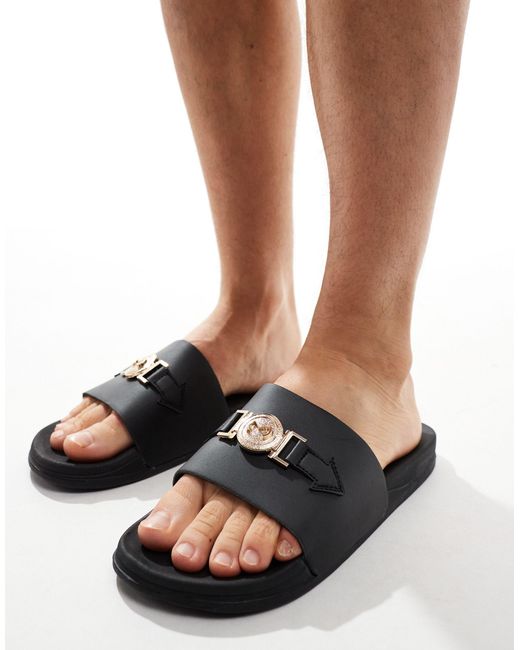 Truffle Collection Black Buckle Sliders for men