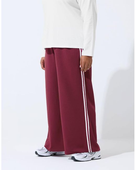 Yours Clothing White Side Stripe Wide Leg Trousers