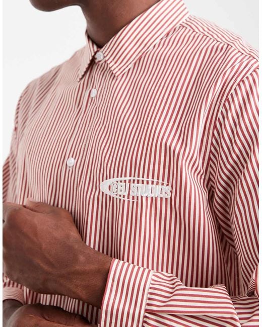 Camicia Rossa A Righe Vestibilità Classica Con Ricamo Sul Petto di ASOS in Pink da Uomo