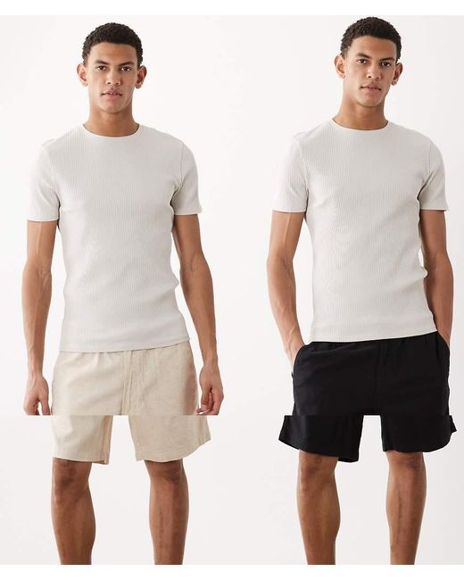 Jack & Jones White 2 Pack Linen Mix Shorts for men
