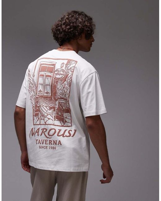 Topman T-Shirt Met Oversized Pasvorm En 'Taverna' Print Op Voor- En Achterkant in het White voor heren