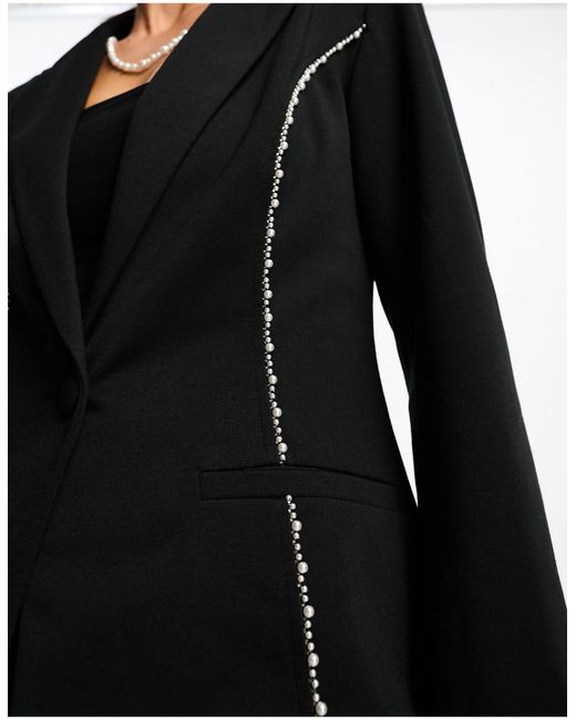 Miss Selfridge Black Going Out Fitted Blazer With Pearl Trim Co Ord