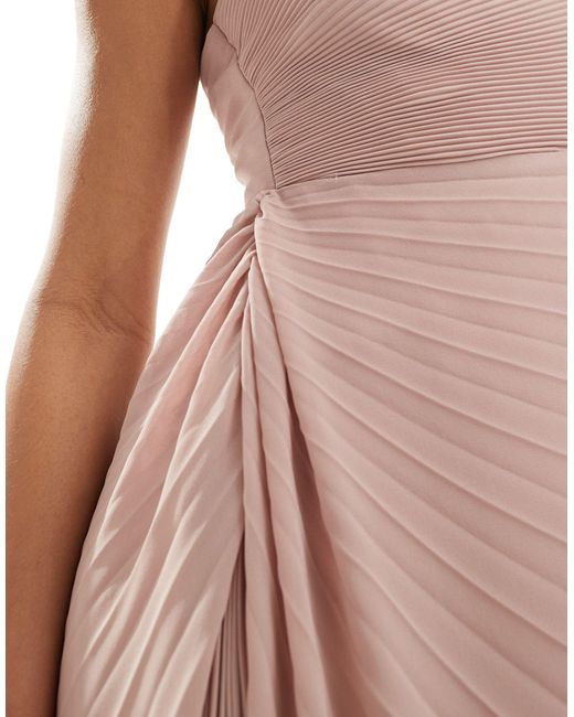 TFNC London Pink Bridesmaid Chiffon Pleated Asymmetric Maxi Dress With Gathered Waist