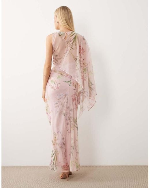 ASOS Pink Draped Batwing Asymmetric One-sleeve Maxi Dress