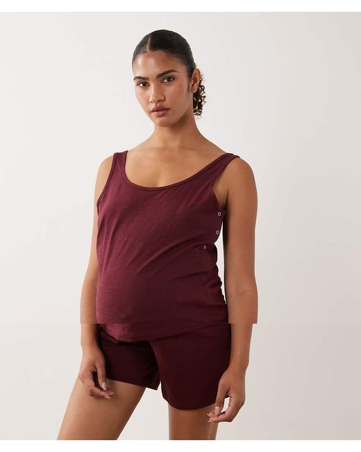 Mama.licious Red Mamalicious Maternity Cotton Vest With Side Poppers And Shorts Set
