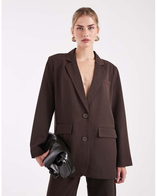 Pieces Brown Oversized Tailored Blazer