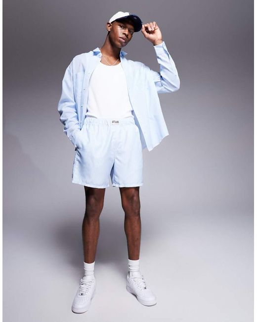 Camisa Y Blanca A Rayas Extragrande De Estilo Años 90 De (Parte De Un Conjunto) ASOS de hombre de color Blue