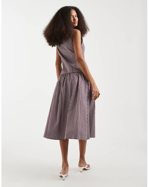 Motel Purple Miriam Drop Waist Midaxi Button Detail Dress