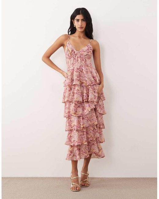 Pretty Lavish Pink Tiered Ruffle Midaxi Dress