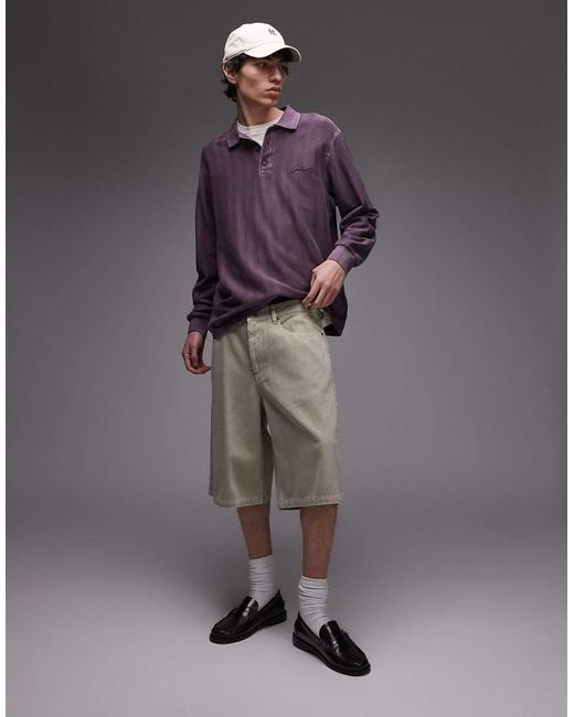 Topman Gray Washed Twill Shorts for men