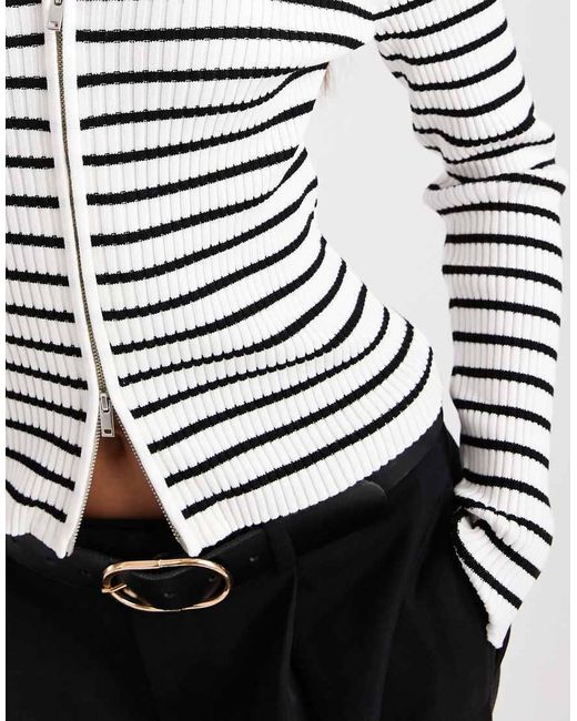 Miss Selfridge Multicolor Rib Knit Zip Detail Collar Cardigan