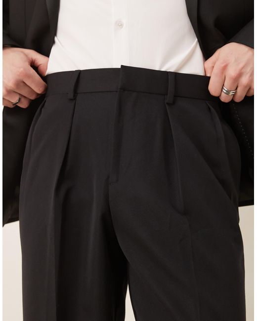 ASOS Black Smart Wide Leg Trouser With Double Pleats for men